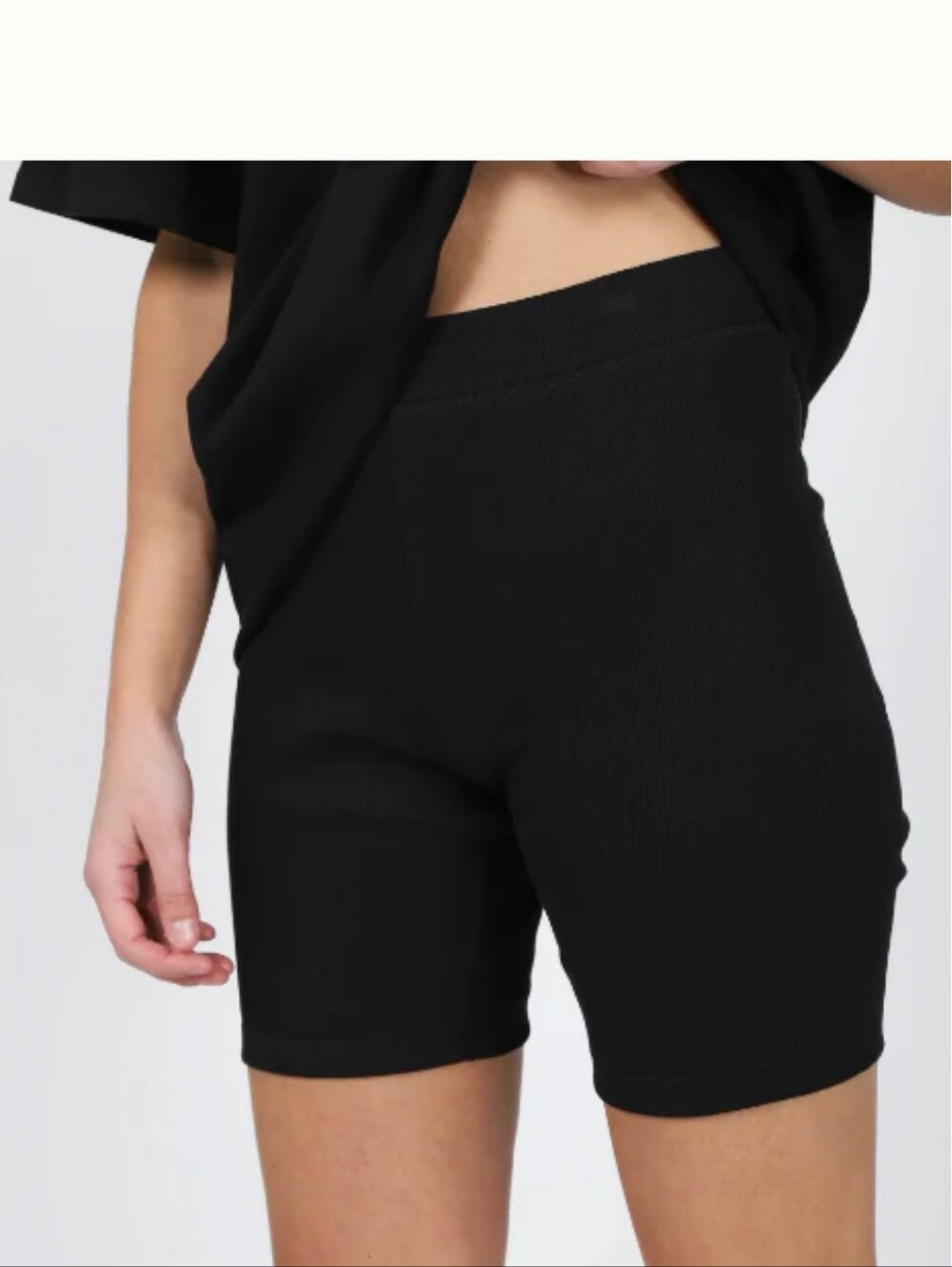 Nwt Ribbed Black High Rise Biker Short, Elastic Waist Brunette The Label Sz L/XL